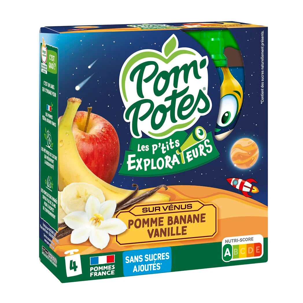 POM'POTES Compotes pomme banane vanille 4x90g