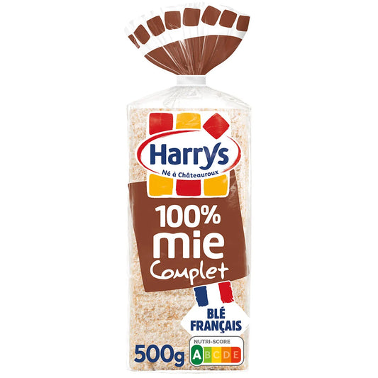 HARRYS 100% Mie - Pain de mie complet sans croûte x20 - 500g