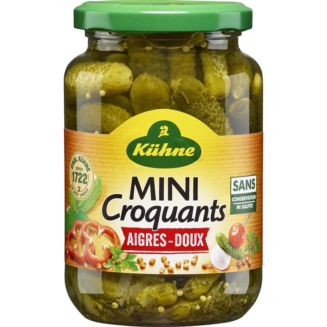 KUHNE Cornichons mini croquants aigres-doux 190g