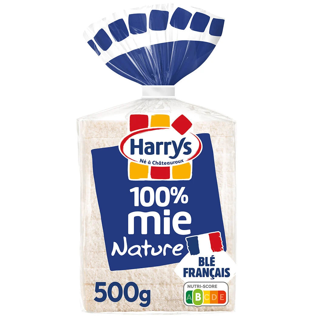 HARRYS 100% Mie - Pain de mie nature grandes tranches sans croûte x12 - 500g*