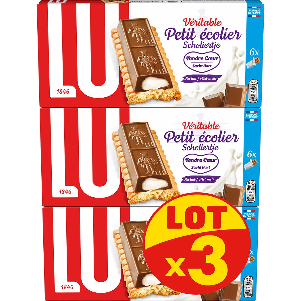 LU Petit Ecolier - Biscuits Tendre Cœur lait 3x120g
