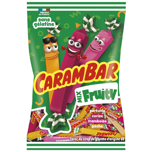 CARAMBAR Bonbons CaraFruity parfums cerise, framboise ou pêche 380g