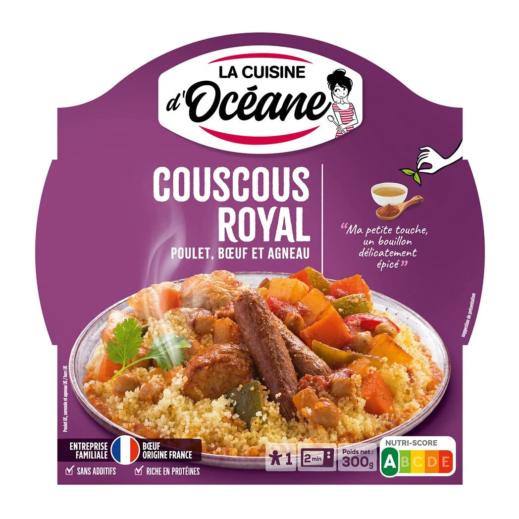 LA CUISINE D'OCEANE Couscous Royal - Poulet, merguez de bœuf et boulette d'agneau - Semoule épicée 300g