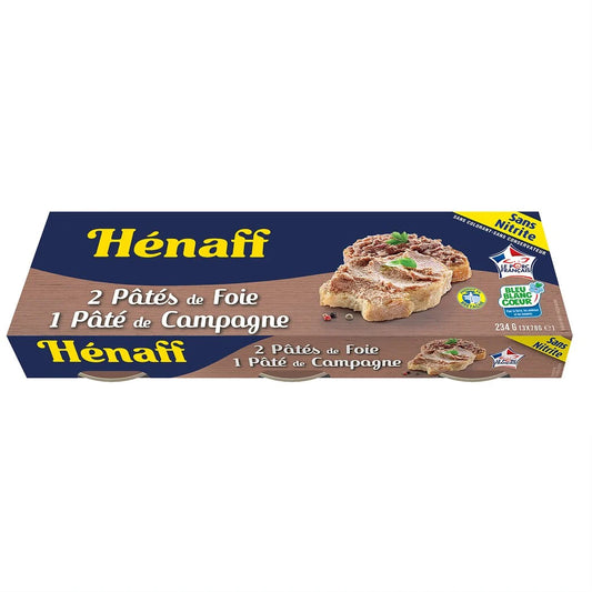 HENAFF Pâté de foie et pâté de campagne, cuisinés en Bretagne 3x78g