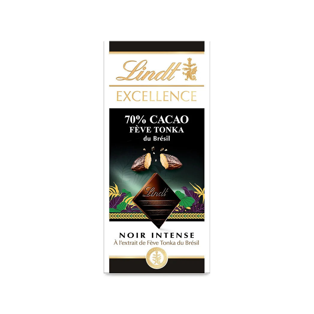 LINDT Excellence - Chocolat noir 70% à l'extrait de fève tonka du Brésil 100g