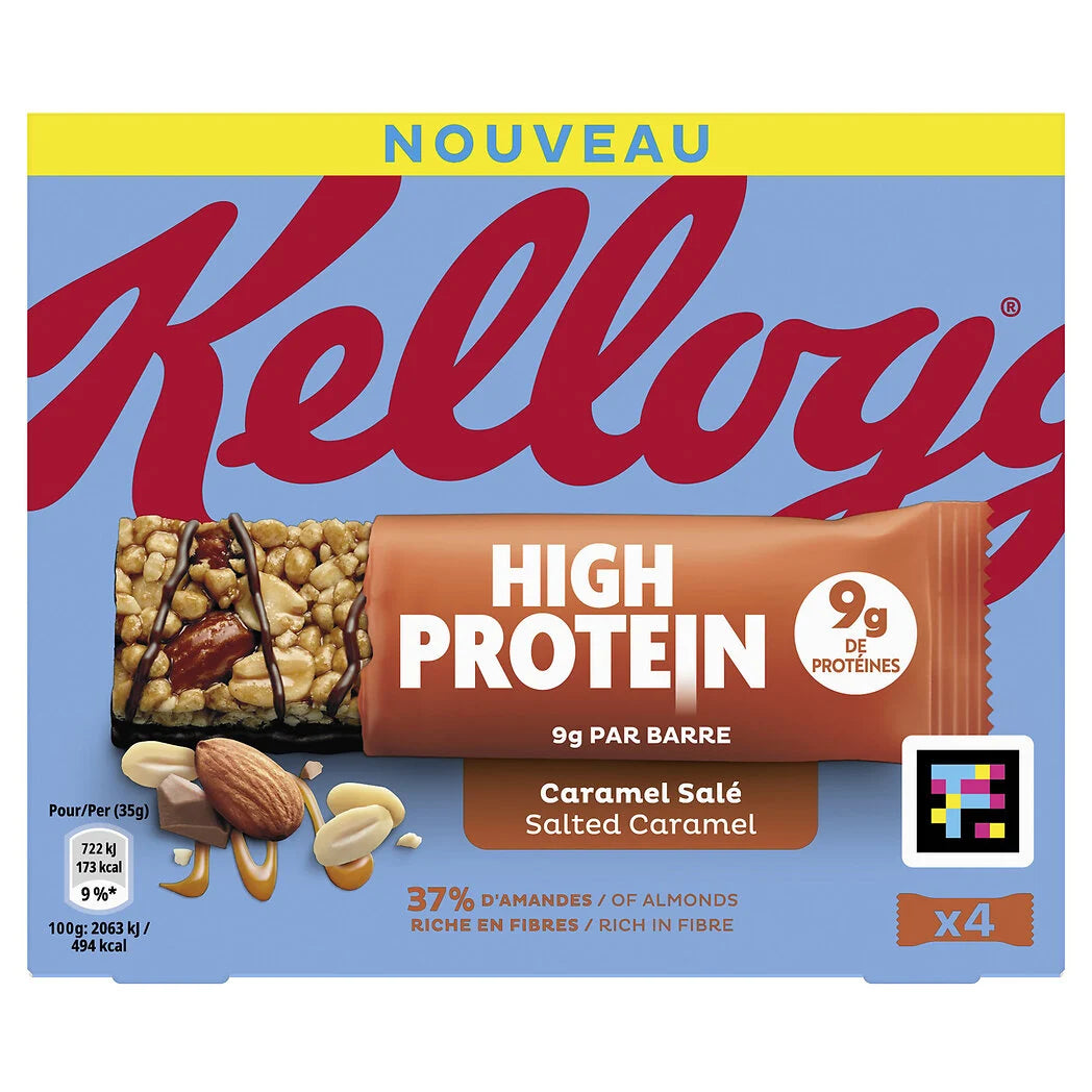 KELLOGG'S Barres de céréales protéinées amandes, caramel salé et chocolat au lait 140g