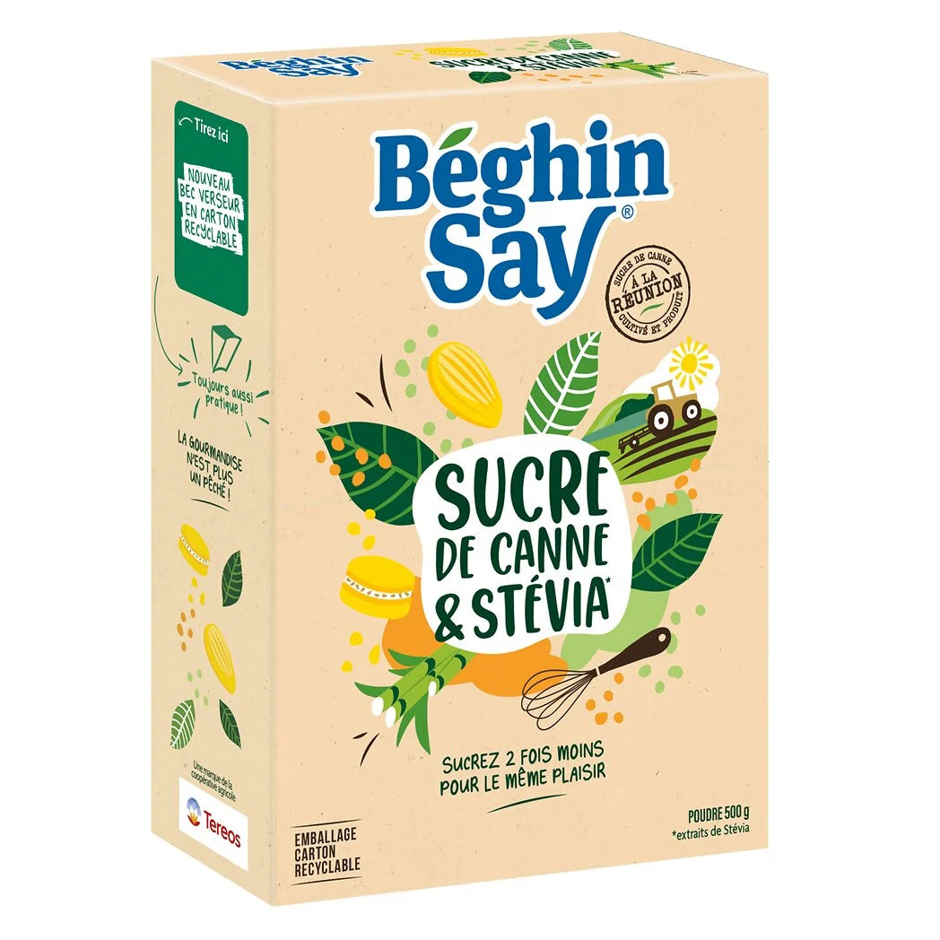 BEGHIN SAY Sucre de canne en poudre et Stévia 500g