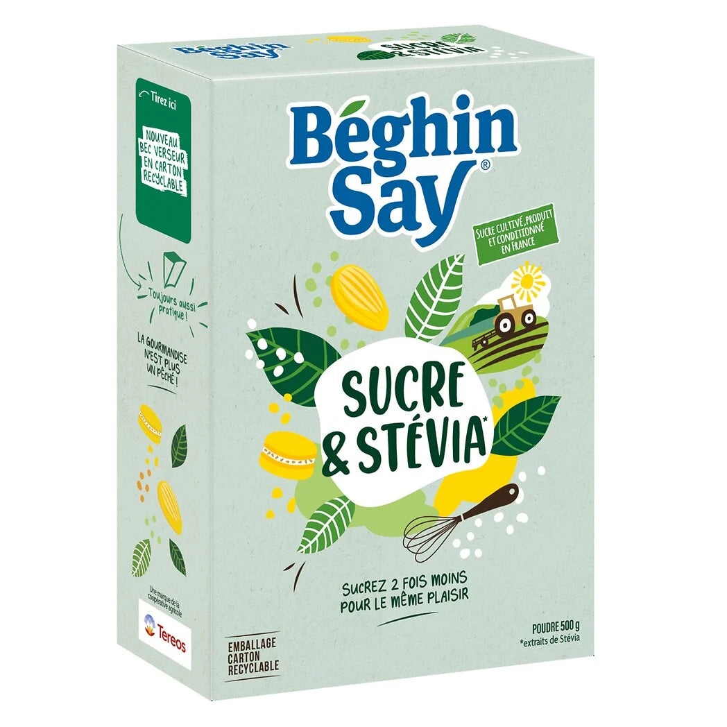 BEGHIN SAY Sucre blanc en poudre et Stévia 500g