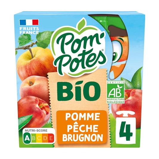 POM'POTES Compotes bio pomme pêche brugnon 4x90g