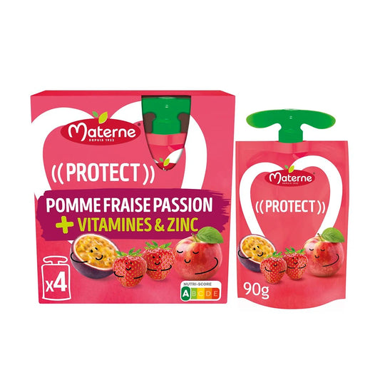 MATERNE Compotes Protect pomme fraise passion + vitamines et zinc 4x90g