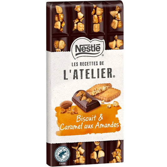 NESTLÉ Tablette de chocolat noir biscuit et caramel aux amandes 170g