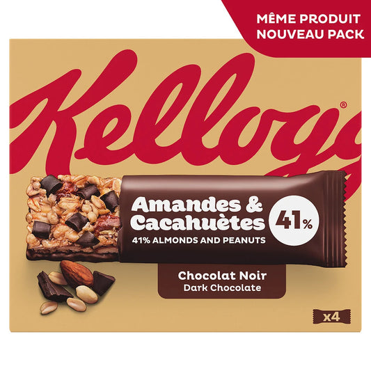 KELLOGG'S Extra - Barres de céréales amandes grillées et chocolat noir 4x32g