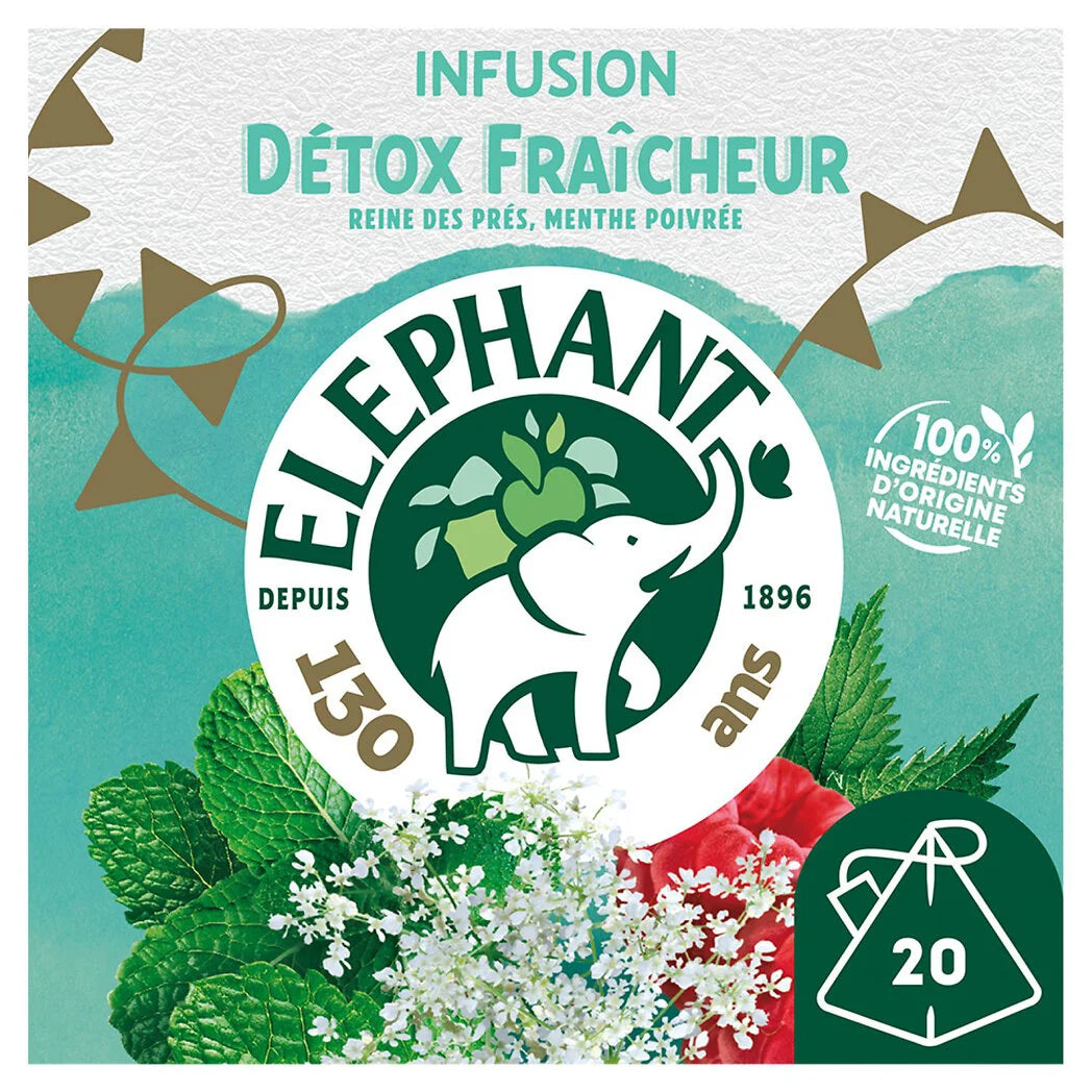 ELEPHANT Détox fraicheur - Infusion reine des près , menthe poivrée , framboise et feuille d'ortie x20