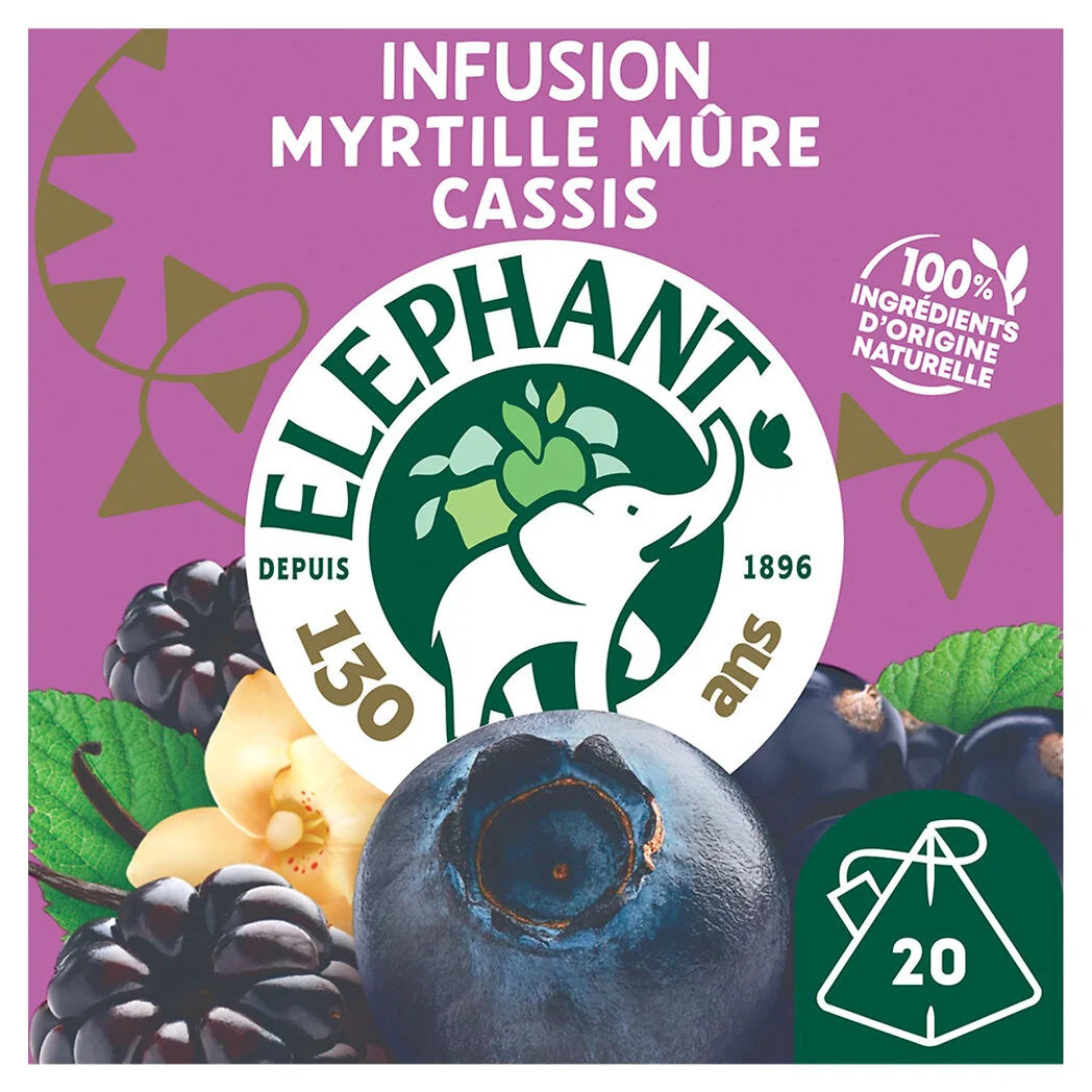 ELEPHANT Infusion myrtille mûre cassis et note saveur vanille x20