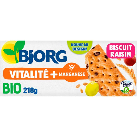 BJORG Biscuits céréales raisins Bio 218g