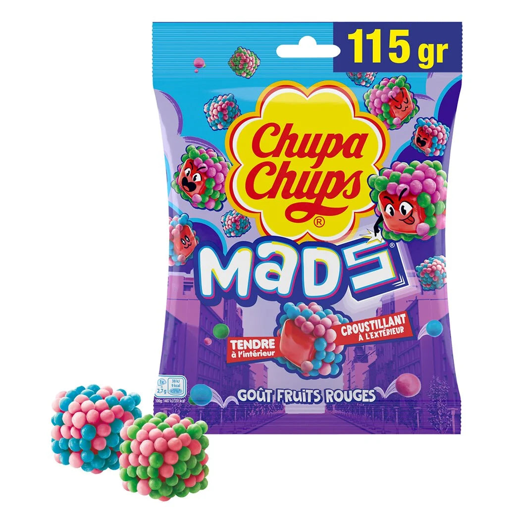 CHUPA CHUPS Confiseries gélifiées goût fruits rouges enrobées croustillantes 115g