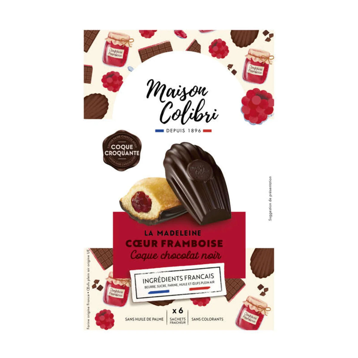 MAISON COLIBRI Raspberry-Centred Madeleines with Dark Chocolate Shell 174g