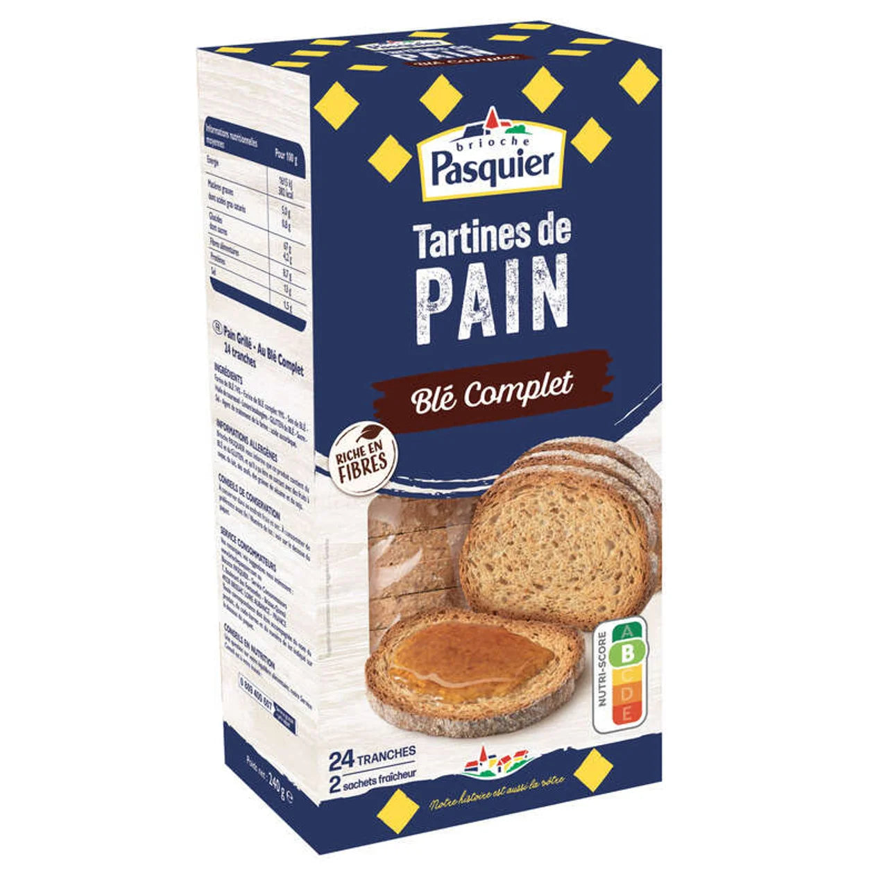 PASQUIER Whole Wheat Toasted Bread x24 Slices (240g)