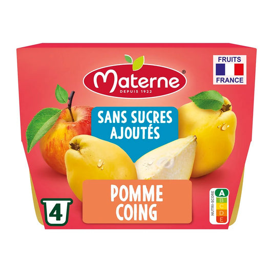 MATERNE Purée sans sucres ajoutés pomme coing 4x100g