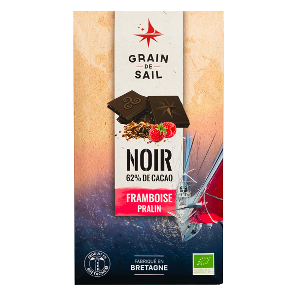 GRAIN DE SAIL Dunkle Schokolade, Himbeere & Praline 100g