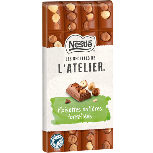 NESTLÉ Tablette de chocolat au lait noisettes entières torréfiées 170g