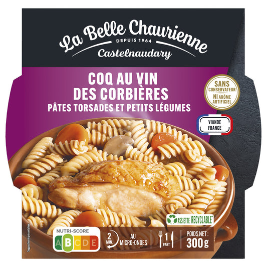 LA BELLE CHAURIENNE Coq au vin des Corbières pâtes torsades et petits légumes 300g