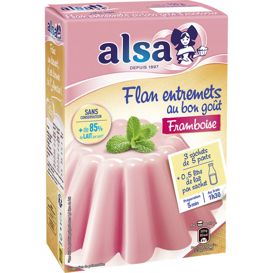 ALSA Préparation pour flan entremets au bon goût framboise 3x50g