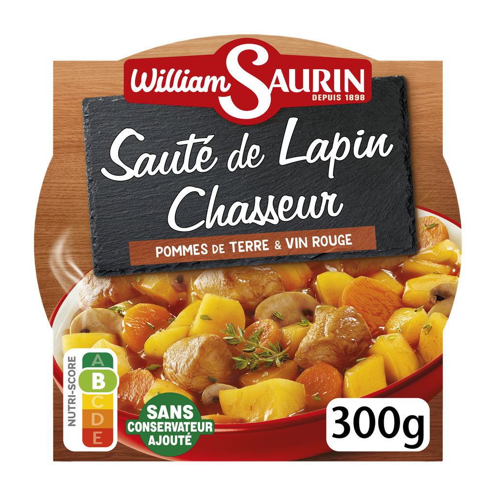 WILLIAM SAURIN Sauté de lapin chasseur et pommes de terre sauce vin blanc micro ondable 300g