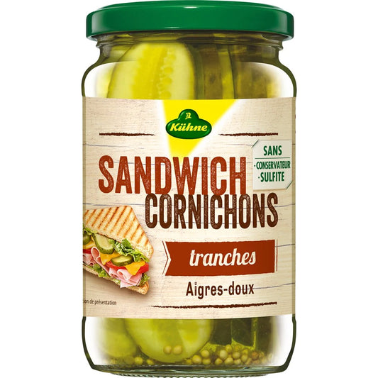 KUHNE Cornichons spécial sandwich aigres-doux 185g