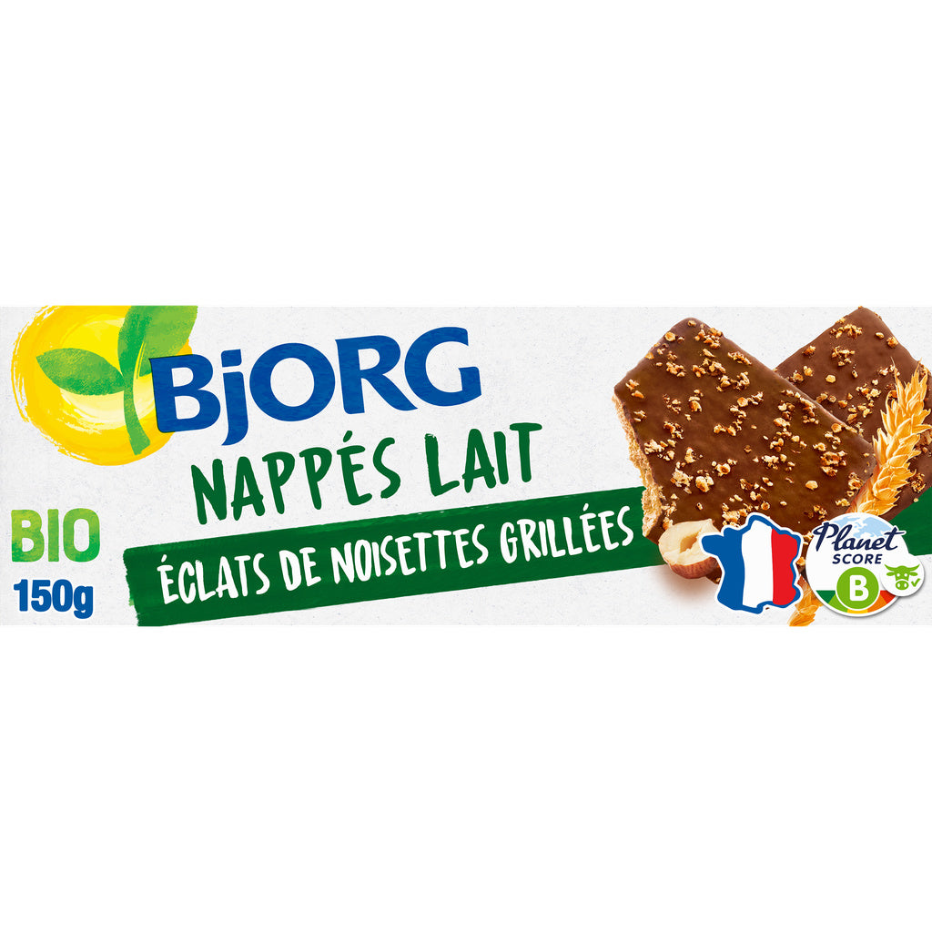 BJORG Biscuits nappés chocolat lait éclats de noisettes grillées BIO 150g