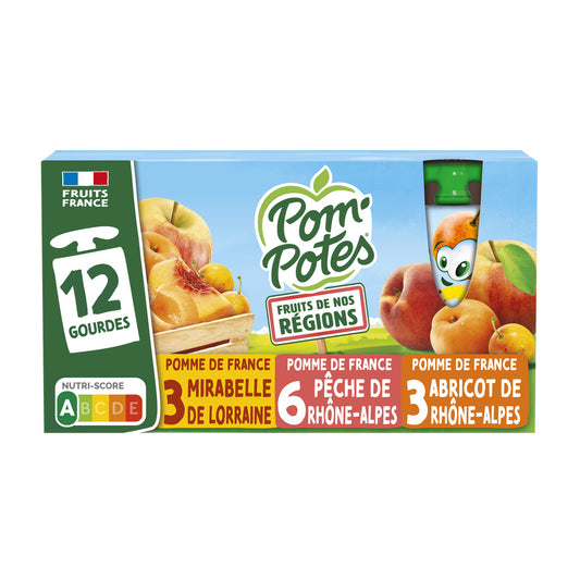 POM'POTES pomme pêche de Rhône-Alpes, pomme mirabelle de Lorraine, pomme abricot de Rhône-Alpes - Fruits de nos régions