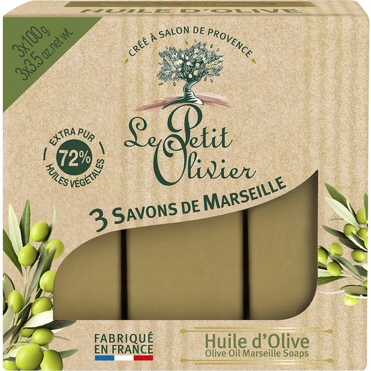 LE PETIT OLIVIER Savons solides de Marseille olive 3x100g