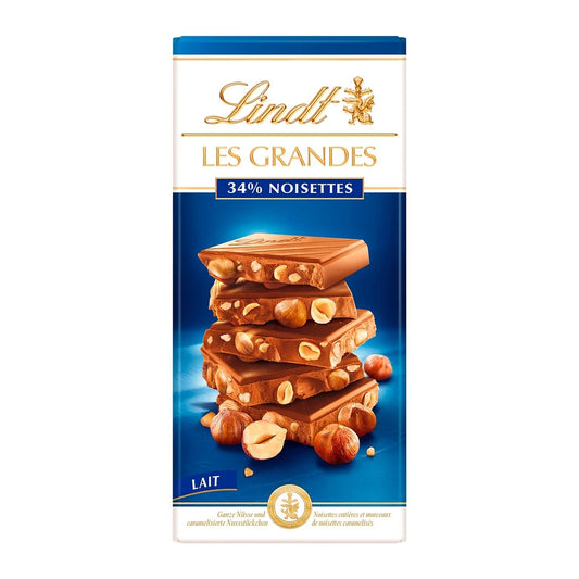 LINDT Les Grandes - Chocolat au lait 34% noisettes 150g