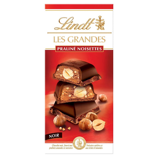 LINDT Les Grandes - Chocolat noir praliné noisettes 225g