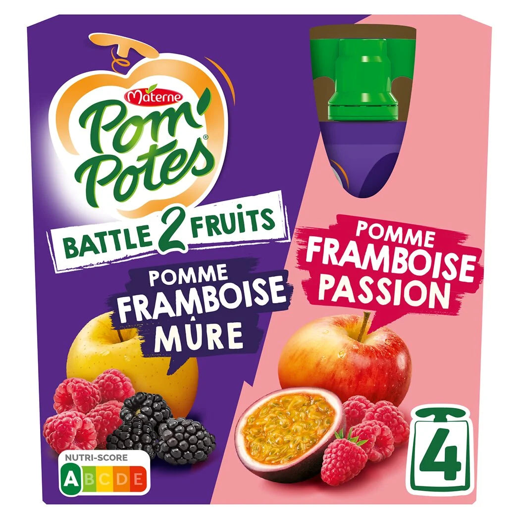 POM'POTES Compotes Gourdes Battle2Fruits Framboise Mûre 4x90g