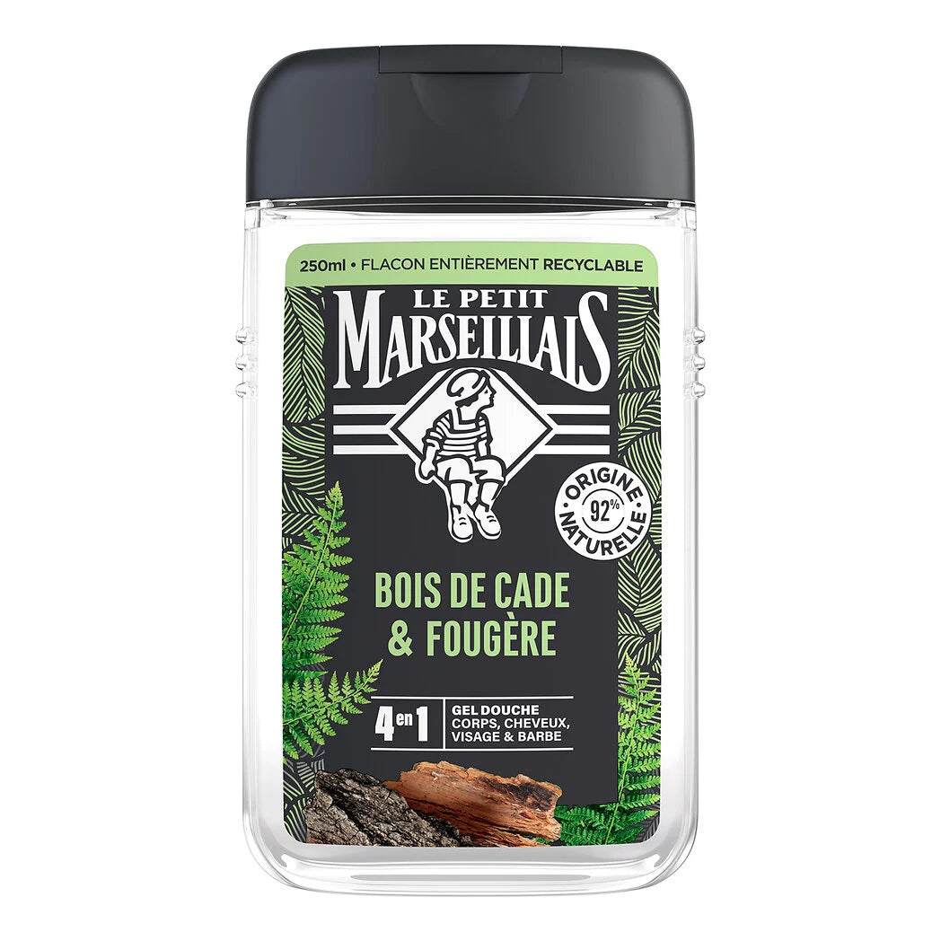 LE PETIT MARSEILLAIS Gel douche homme 4 en 1 bois de cade & fougère sans colorants 250ml
