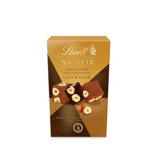 LINDT Bouchées de chocolat au lait et noir avec noisettes grillées - Nuxor 150g