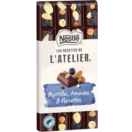 NESTLÉ Tablette de chocolat noir myrtilles, amandes et noisettes 170g