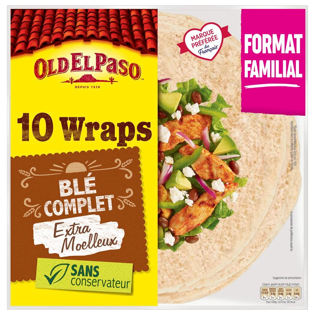 OLD EL PASO 10 Whole Wheat Wraps 580g