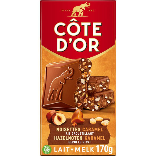 Côte d'Or Tablette de chocolat lait noisette caramel et riz croustillant 170g