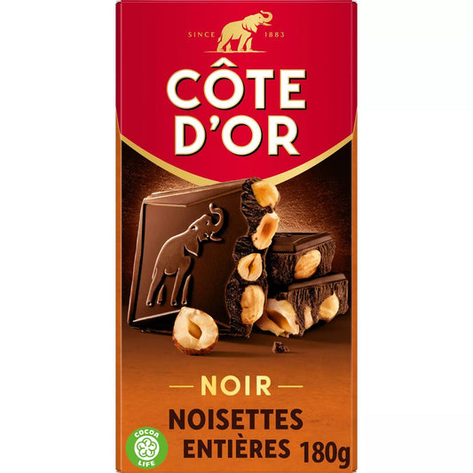 Côte d'Or Tablette de Chocolat Noir et Noisettes Entières 180g