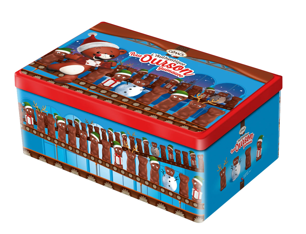 CEMOI Boite métal de Noël Petit Ourson Guimauve au chocolat au lait (170g)