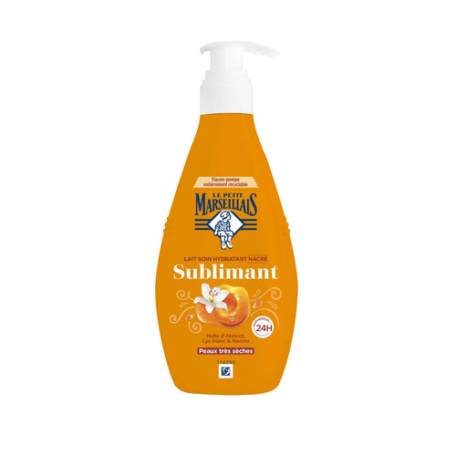 LE PETIT MARSEILLAIS SUBLIMIEREND Feuchtigkeitsspendende Körpermilch Aprikosenöl, Lilie & Perlmuttschimmer 400ml Pumpspender
