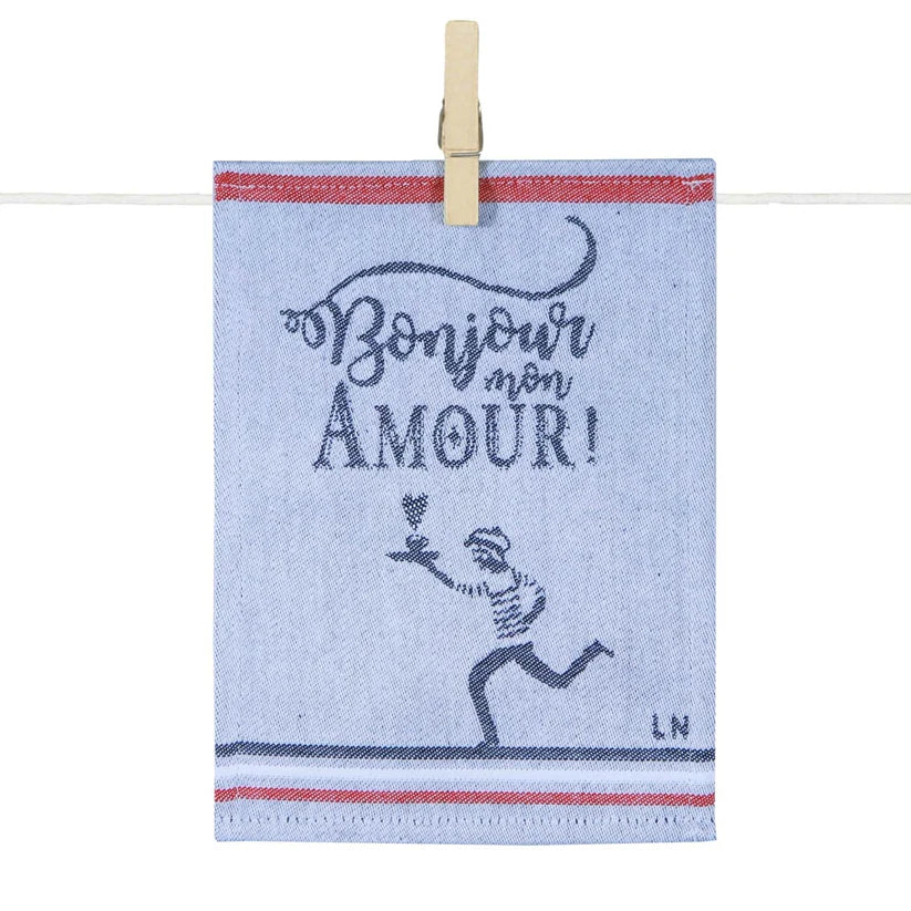 Para tapas "Bonjour mon amour" garçon tissé par la Maison Moutet