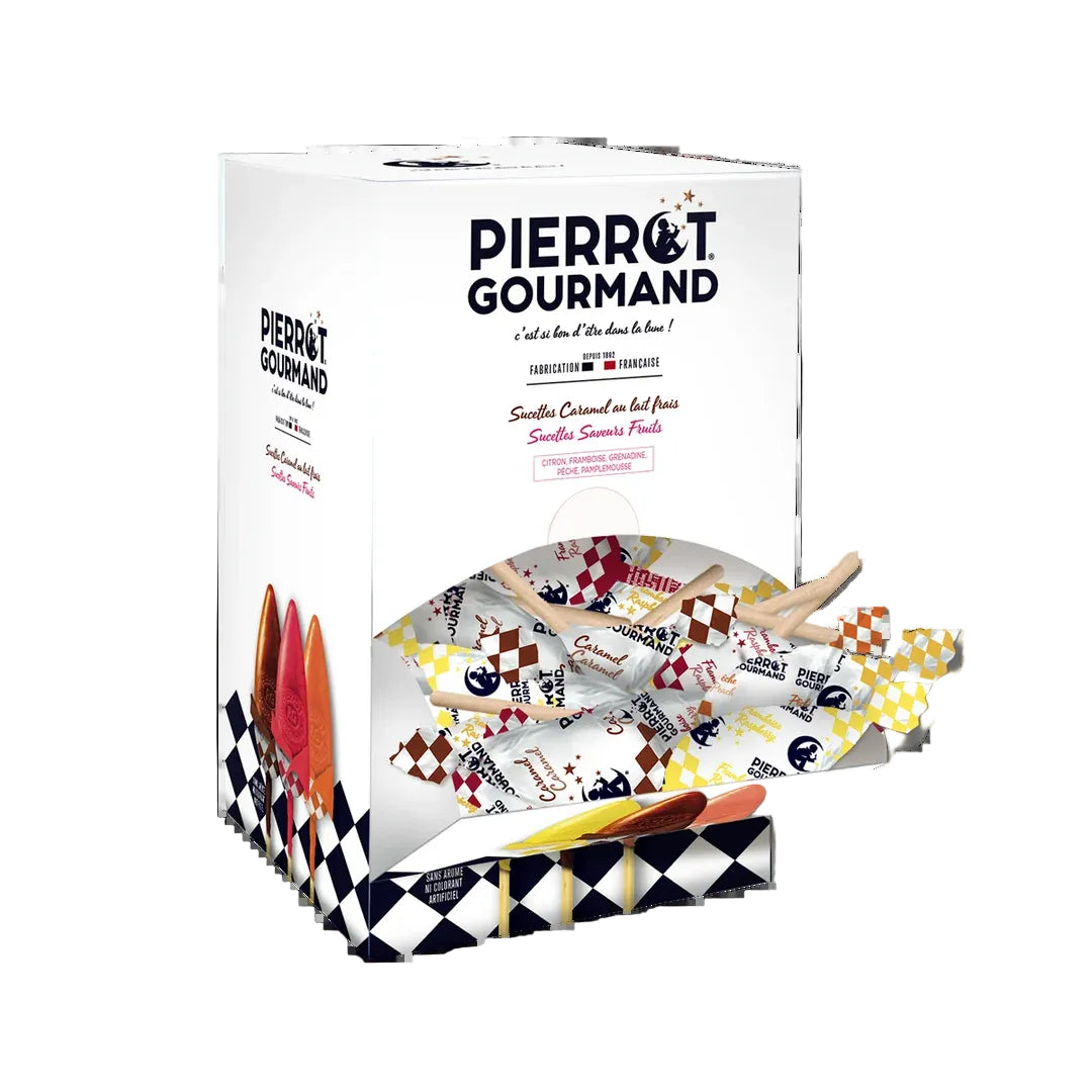 PIERROT GOURMAND Boîte distributrice - 100 sucettes assorties Pierrot Gourmand