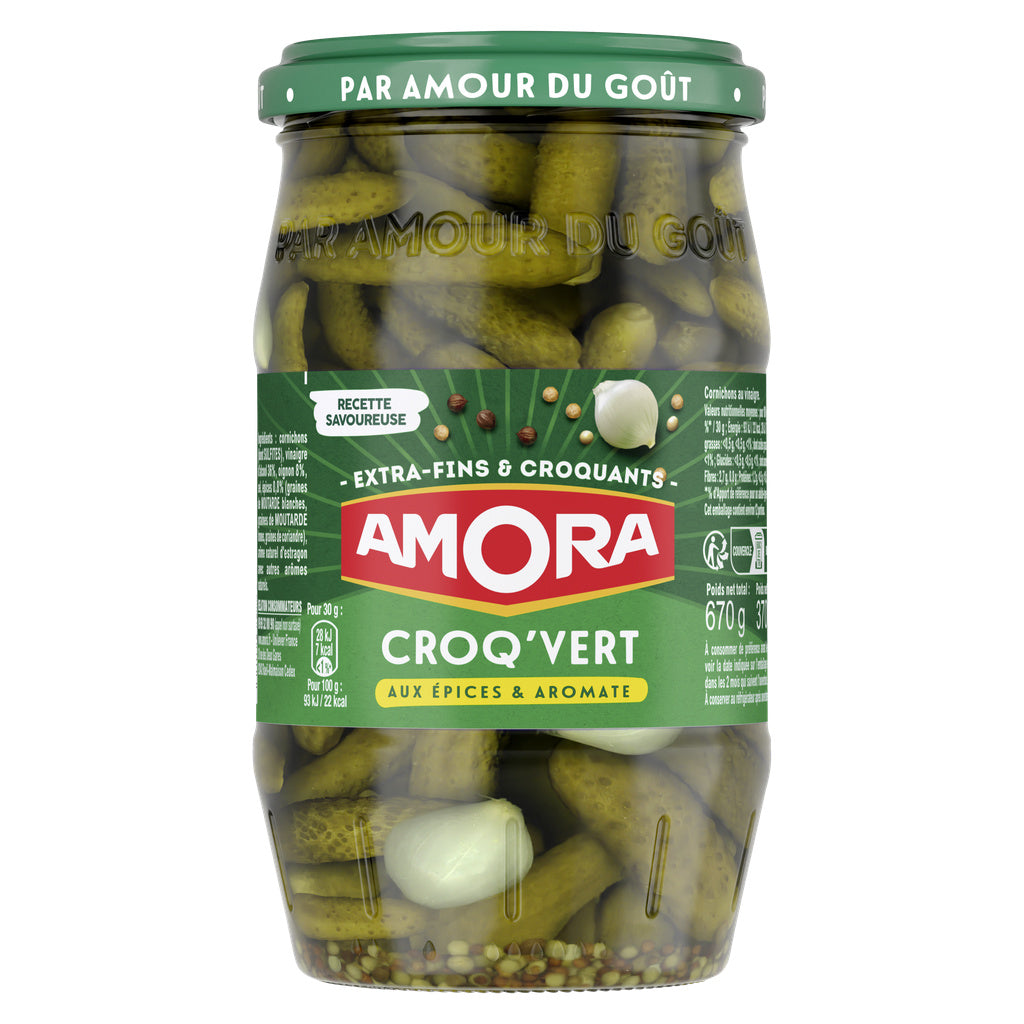 AMORA Cornichons 5 épices et aromates extra fins 380g