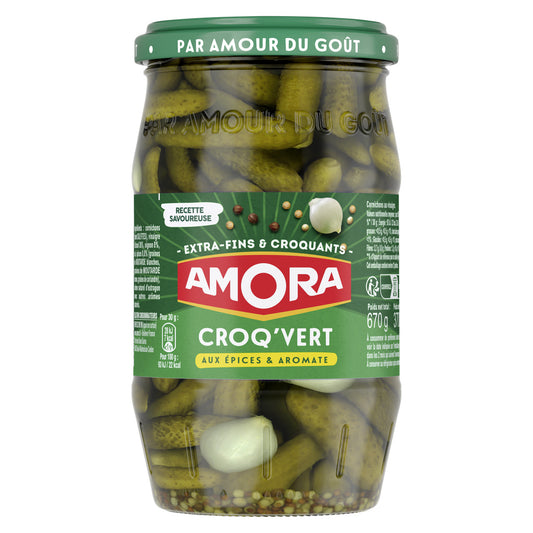 AMORA Cornichons 5 épices et aromates extra fins 380g