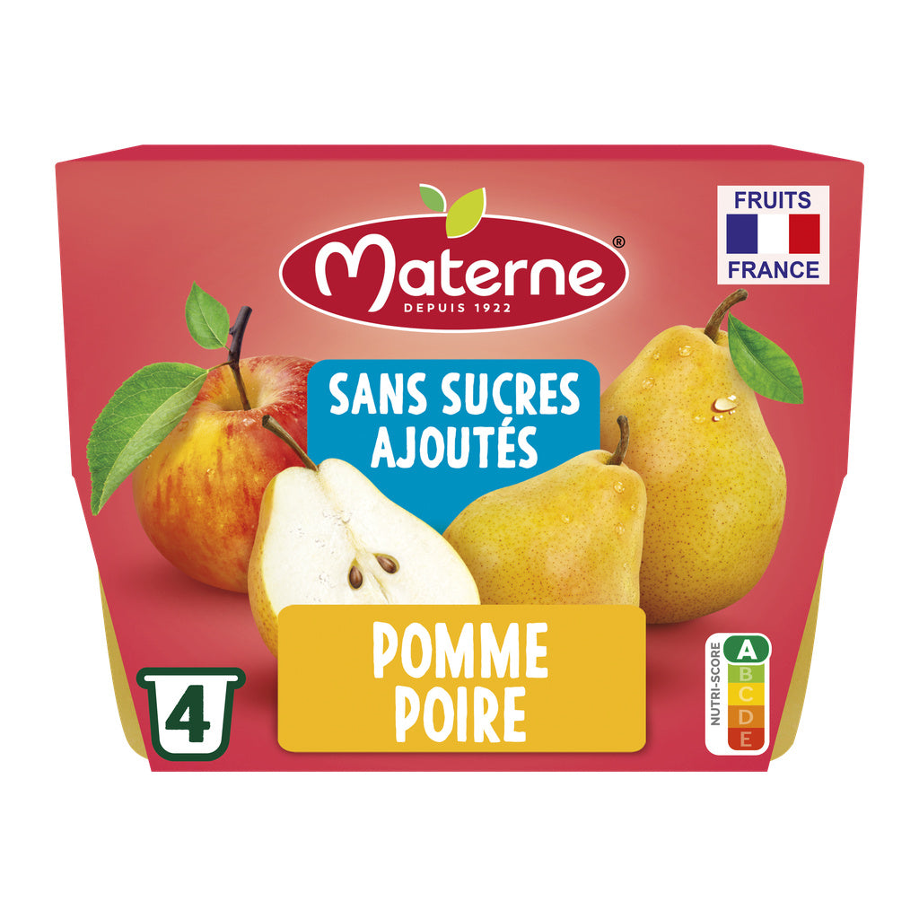 MATERNE Purée sans sucres ajoutés pomme poire 4x100g