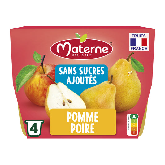 MATERNE Purée sans sucres ajoutés pomme poire 4x100g