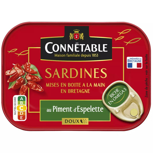 CONNETABLE Sardines à l’Huile d’Olive Vierge Extra au Piment d’Espelette 135g